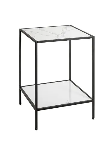 Beistelltisch >59348< in schwarz, weiß, Metall, Kunstmarmor - 40x60x40cm (BxHxT)