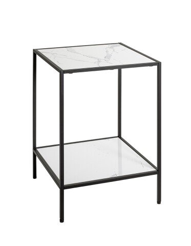 Beistelltisch >59348< in schwarz, weiß, Metall, Kunstmarmor - 40x60x40cm (BxHxT)