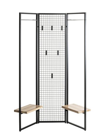 Garderobe >55599< Paravant / Raumteiler, schwarz, Metall, Eiche-MDF - 175x46cm (HxT)