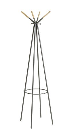 Garderobenständer >55155< in grau Metall, Massivholz natur- 175x56cm (HxD)