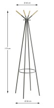 Garderobenständer >55155< in grau Metall, Massivholz natur- 175x56cm (HxD)
