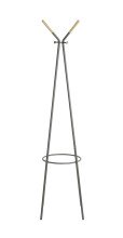 Garderobenständer >55155< in grau Metall, Massivholz natur- 175x56cm (HxD)