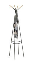 Garderobenständer >55155< in grau Metall, Massivholz natur- 175x56cm (HxD)