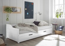 Bett >Jesse< 2x 90x200cm Liegefläche, Kiefer weiß teilmassiv - 203,6x60x97cm BxHxT