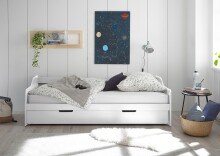 Bett >Jesse< 2x 90x200cm Liegefläche, Kiefer weiß teilmassiv - 203,6x60x97cm BxHxT