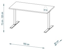 Schreibtisch >e-desk< in platingrau/alu - 160x72x80 (B/H/T) elektrisch verstellbar