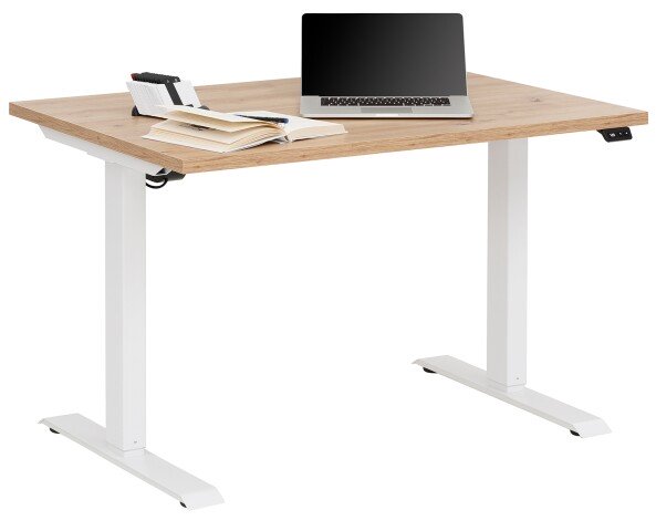 Schreibtisch >e-desk< in Eiche/weiß- 160x72x80 (B/H/T) elektrisch verstellbar