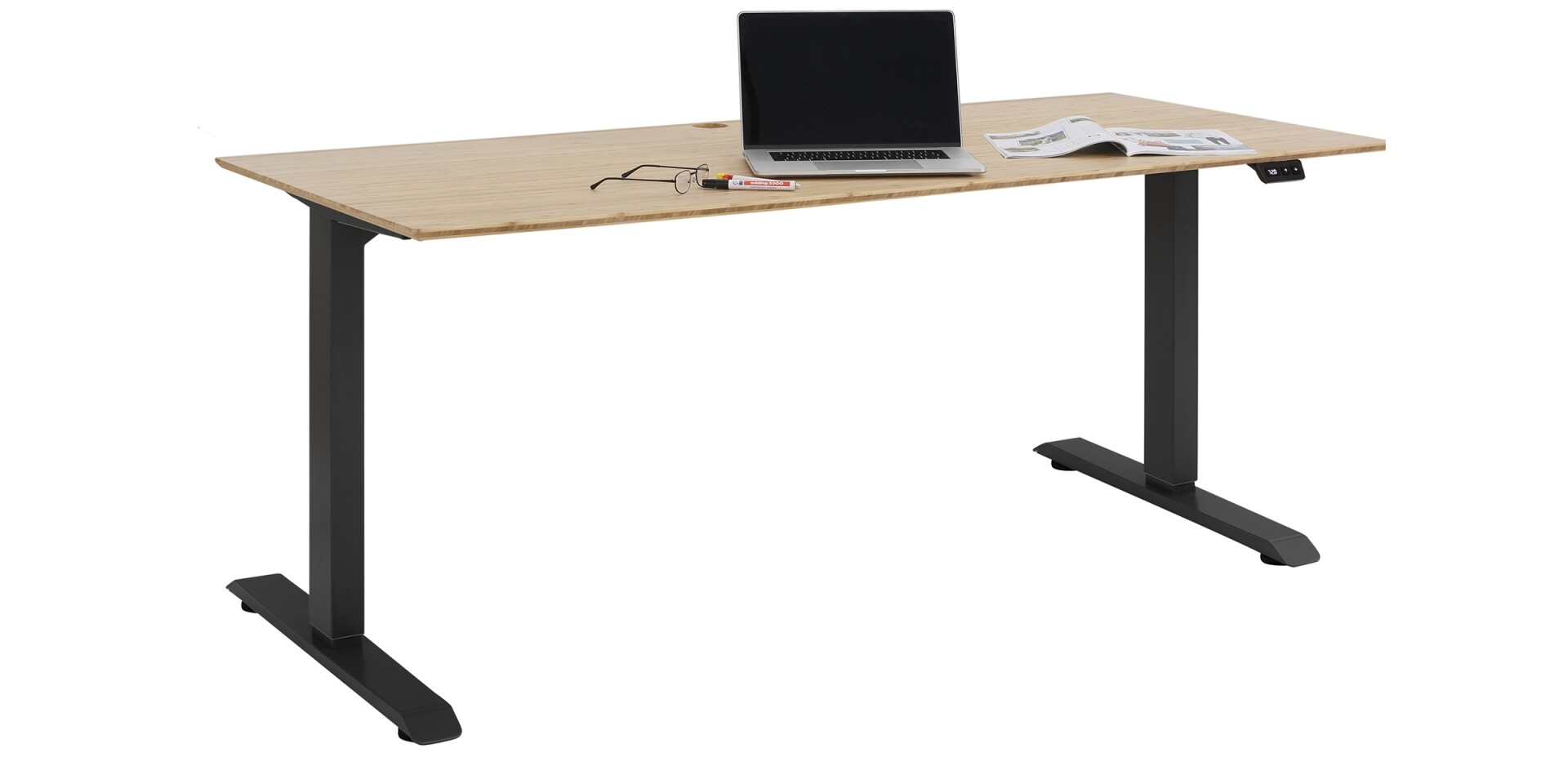 Schreibtisch >e-desk< in Bambus/anthrazit - 150x72x80 (B/H/T) elektri,  314,95