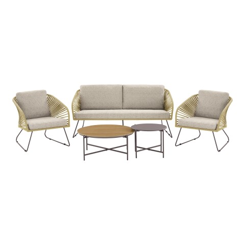 Gartenlounge-Set >Novella< (5-teilig) Sandfarbig-beige, 2-Sitzer, 2x Sessel, 2 Couchtische