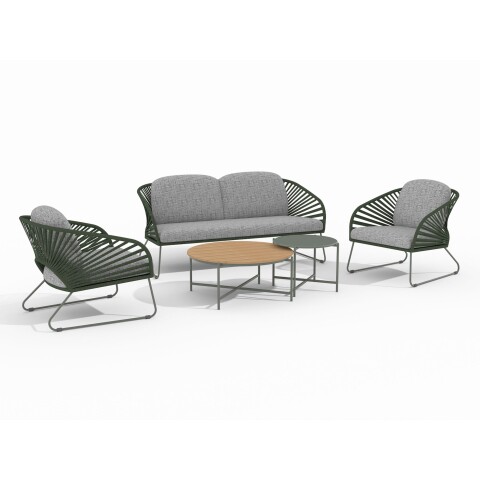 Gartenlounge-Set >Novella< (5-teilig) grün / grau, 2-Sitzer, 2x Sessel, 2 Couchtische