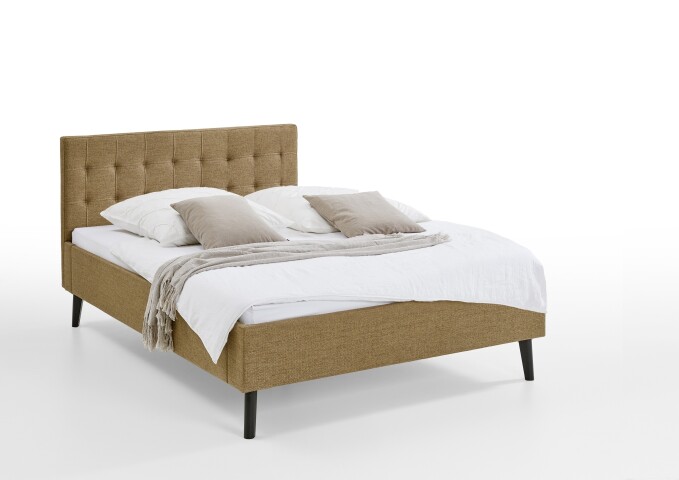 Polsterbett >Empire< Liegefläche 140x200cm, Stoff Luis ocker - 146x100x210cm (BxHxT)