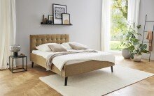 Polsterbett >Empire< Liegefläche 140x200cm, Stoff Luis ocker - 146x100x210cm (BxHxT)