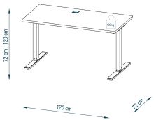 Schreibtisch >e-desk< in weiss/alu - 120x72x72 (B/H/T) elektrisch verstellbar