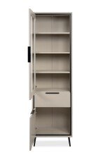 Vitrine >Arona< in sand / schwarz, Holzwerkstoff / Glas - 60x200x38cm (BxHxT)