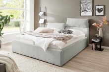 Stauraumbett >Malindi< Liegefläche 140x200 cm, in Hellgrau - 156x120x233 (BxHxT)