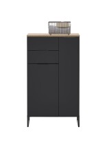 Badkommode >Denver< 2 Türen/Schübe, schwarz / eiche Dekor - 60x106x32 (BxHxT)