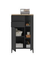 Badkommode >Denver< 2 Türen/Schübe, schwarz / eiche Dekor - 60x106x32 (BxHxT)