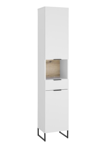 Hochschrank >Denver< 2 Türen, 1 Schublade, weiß / evoke eiche dekor - 38x195x32cm (BxHxT)