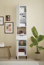 Hochschrank >Denver< 2 Türen, 1 Schublade, weiß / evoke eiche dekor - 38x195x32cm (BxHxT)