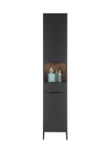 Hochschrank >Denver< 2 Türen, 1 Schublade, schwarz / eiche dekor - 38x195x32cm (BxHxT)