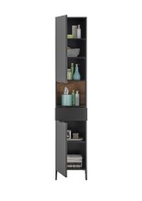 Hochschrank >Denver< 2 Türen, 1 Schublade, schwarz / eiche dekor - 38x195x32cm (BxHxT)