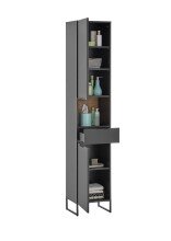 Hochschrank >Denver< 2 Türen, 1 Schublade, schwarz / eiche dekor - 38x195x32cm (BxHxT)