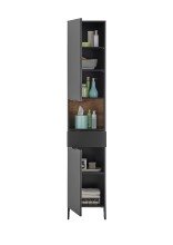 Hochschrank >Denver< 2 Türen, 1 Schublade, schwarz / eiche dekor - 38x195x32cm (BxHxT)