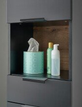 Hochschrank >Denver< 2 Türen, 1 Schublade, schwarz / eiche dekor - 38x195x32cm (BxHxT)
