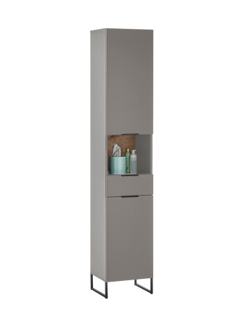 Hochschrank >Denver< 2 Türen, 1 Schublade, grau / evoke eiche Dekor - 38x195x32cm (BxHxT)