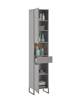 Hochschrank >Denver< 2 Türen, 1 Schublade, grau / evoke eiche Dekor - 38x195x32cm (BxHxT)