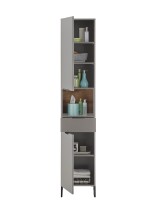 Hochschrank >Denver< 2 Türen, 1 Schublade, grau / evoke eiche Dekor - 38x195x32cm (BxHxT)