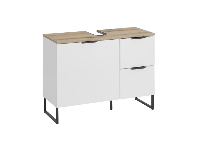 Waschbeckenunterschrank >Denver< 1 Tür, 2 Schübe,  weiß matt / evoke eiche dekor - 80x60x35cm (BxHxT)