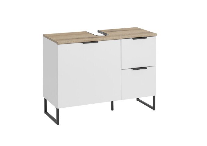 Waschbeckenunterschrank >Denver< 1 Tür, 2 Schübe,  weiß matt / evoke eiche dekor - 80x60x35cm (BxHxT)