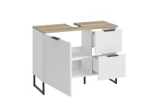 Waschbeckenunterschrank >Denver< 1 Tür, 2 Schübe,  weiß matt / evoke eiche dekor - 80x60x35cm (BxHxT)