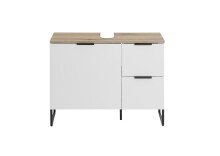 Waschbeckenunterschrank >Denver< 1 Tür, 2 Schübe,  weiß matt / evoke eiche dekor - 80x60x35cm (BxHxT)