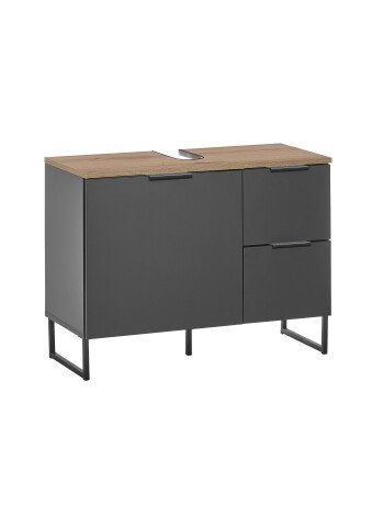 Waschbeckenunterschrank >Denver< 1 Tür, 2 Schübe, schwarz matt / evoke eiche Dekor - 80x60x35 (BxHxT)