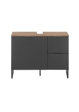 Waschbeckenunterschrank >Denver< 1 Tür, 2 Schübe, schwarz matt / evoke eiche Dekor - 80x60x35 (BxHxT)