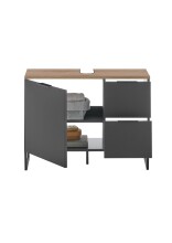 Waschbeckenunterschrank >Denver< 1 Tür, 2 Schübe, schwarz matt / evoke eiche Dekor - 80x60x35 (BxHxT)