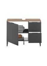 Waschbeckenunterschrank >Denver< 1 Tür, 2 Schübe, schwarz matt / evoke eiche Dekor - 80x60x35 (BxHxT)