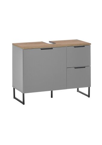 Waschbeckenunterschrank >Denver< 1 Tür, 2 Schübe, grau matt / evoke eiche - 80x60x35cm (BxHxT)