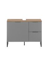 Waschbeckenunterschrank >Denver< 1 Tür, 2 Schübe, grau matt / evoke eiche - 80x60x35cm (BxHxT)