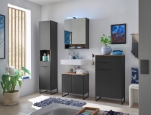 Waschbeckenunterschrank >Denver< 2 Türen, schwarz matt / Evoke Eiche dekor - 60x60x35cm (BxHxT)