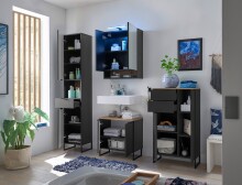 Waschbeckenunterschrank >Denver< 2 Türen, schwarz matt / Evoke Eiche dekor - 60x60x35cm (BxHxT)