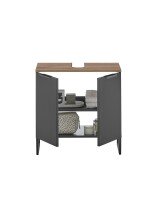 Waschbeckenunterschrank >Denver< 2 Türen, schwarz matt / Evoke Eiche dekor - 60x60x35cm (BxHxT)