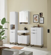 Badezimmerspiegelschrank >Denver< LED, Steckdose, weiß matt / eiche Dekor - 60x75x22 (BxHxT)
