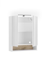 Badezimmerspiegelschrank >Denver< LED, Steckdose, weiß matt / eiche Dekor - 60x75x22 (BxHxT)