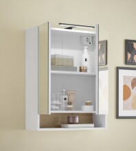 Badezimmerspiegelschrank >Denver< LED, Steckdose, weiß matt / eiche Dekor - 60x75x22 (BxHxT)