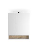 Badezimmerspiegelschrank >Denver< LED, Steckdose, weiß matt / eiche Dekor - 60x75x22 (BxHxT)