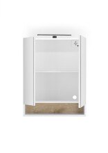 Badezimmerspiegelschrank >Denver< LED, Steckdose, weiß matt / eiche Dekor - 60x75x22 (BxHxT)
