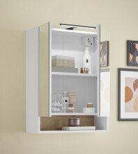 Badezimmerspiegelschrank >Denver< LED, Steckdose, weiß matt / eiche Dekor - 60x75x22 (BxHxT)